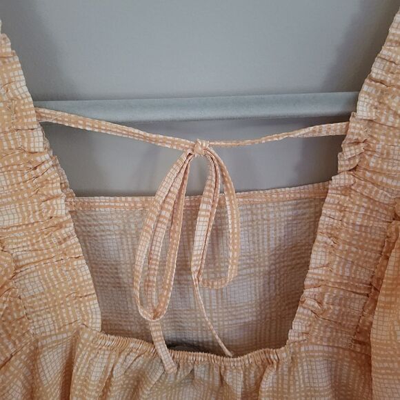 Lumiere Spring Top Small Orange and White Square Neck Keyhole open back NWT - Picture 5 of 5